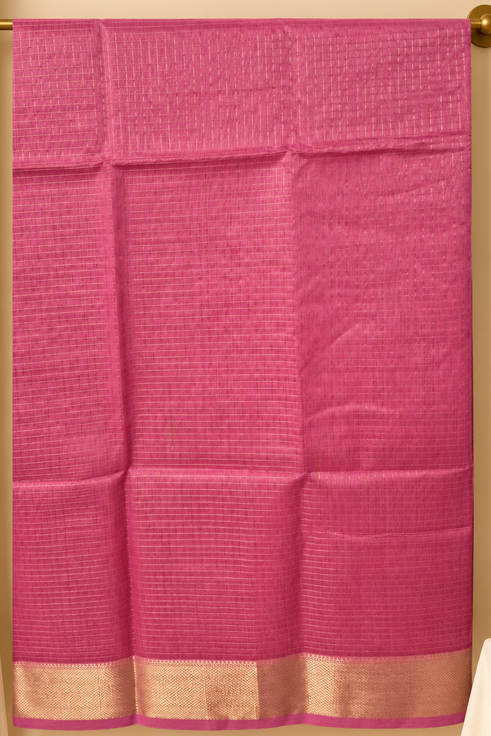 Pink Zari checks Handwoven Pure Maheshwari Saree 2