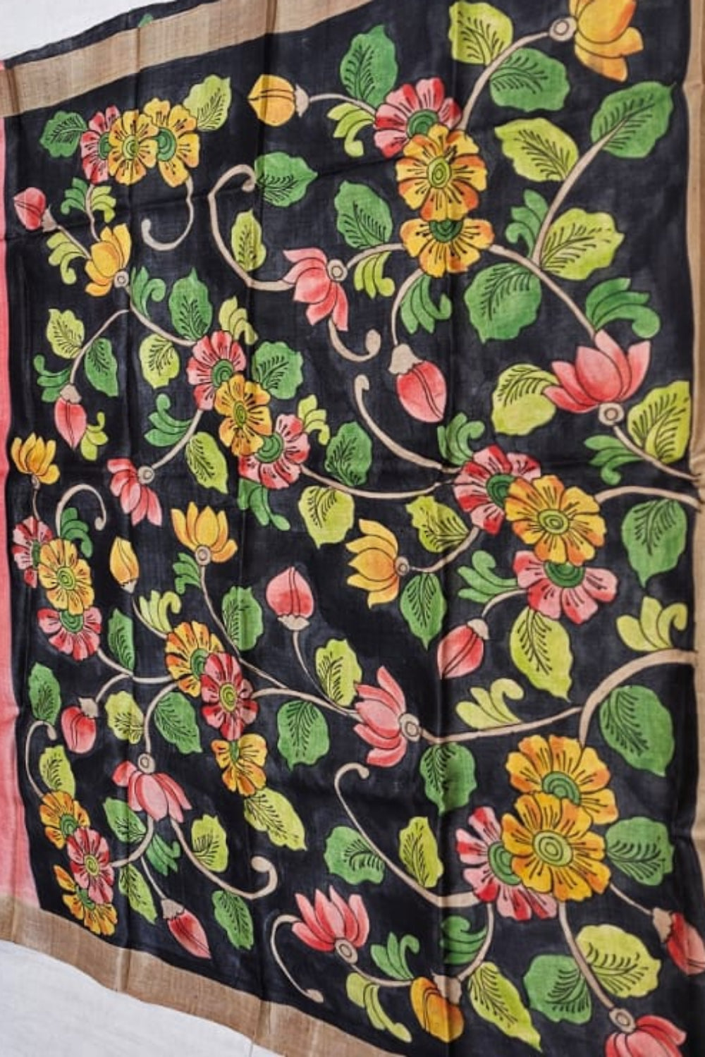 Pure Tussar Handloom Saree with Hand Pen Kalamkari Pallu