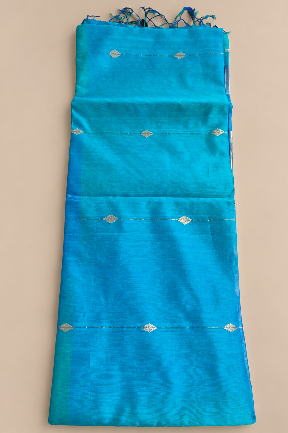 Teal Blue Green Dual Tone Handwoven Pure Maheshwari Saree