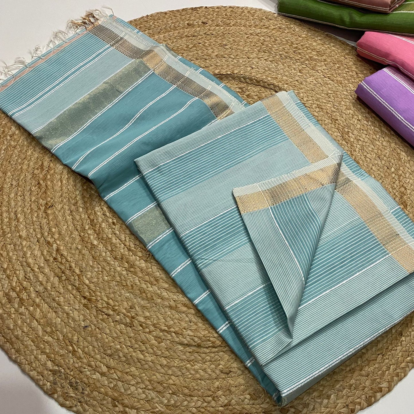Long Strip Pure Handwoven Maheshwari Saree