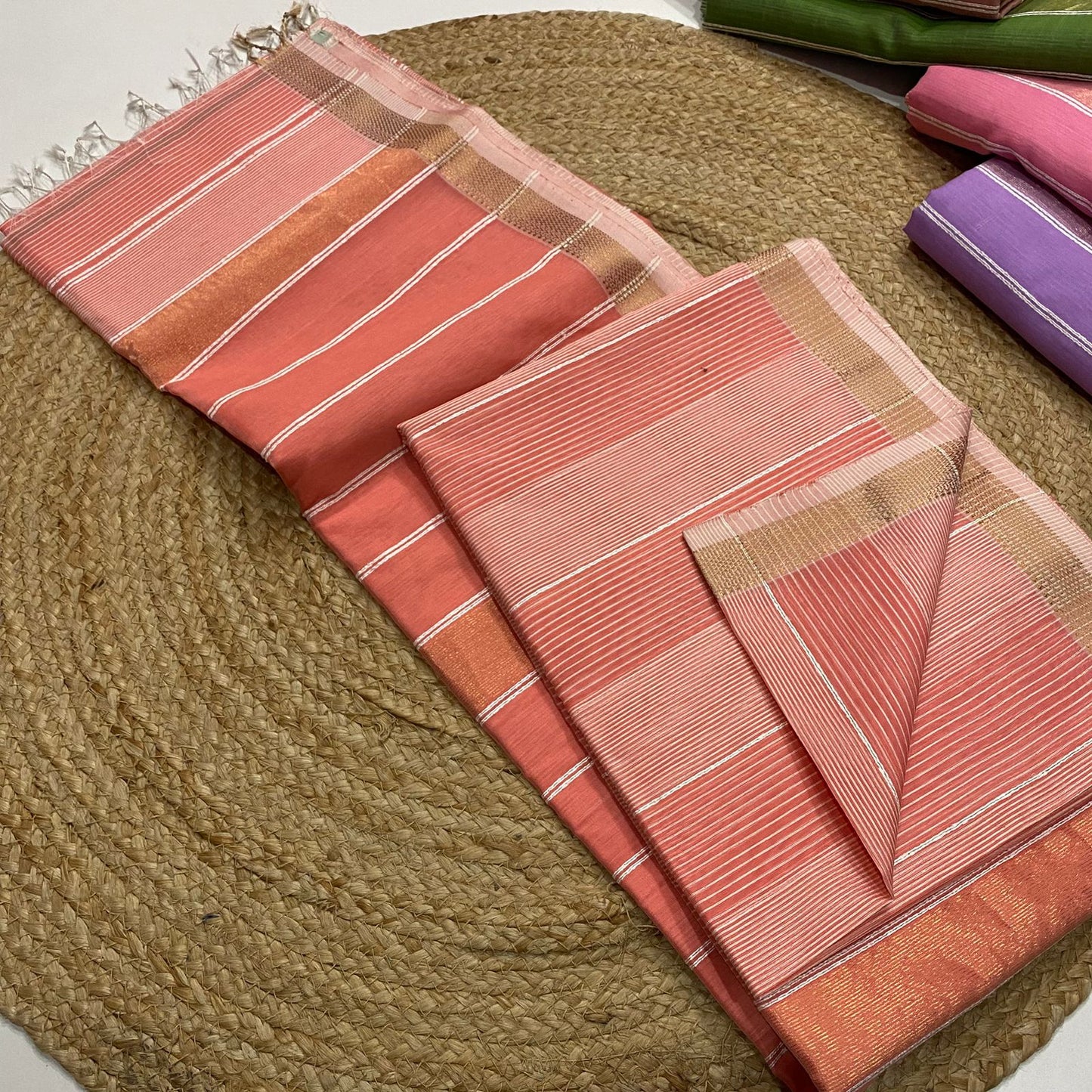Long Strip Pure Handwoven Maheshwari Saree