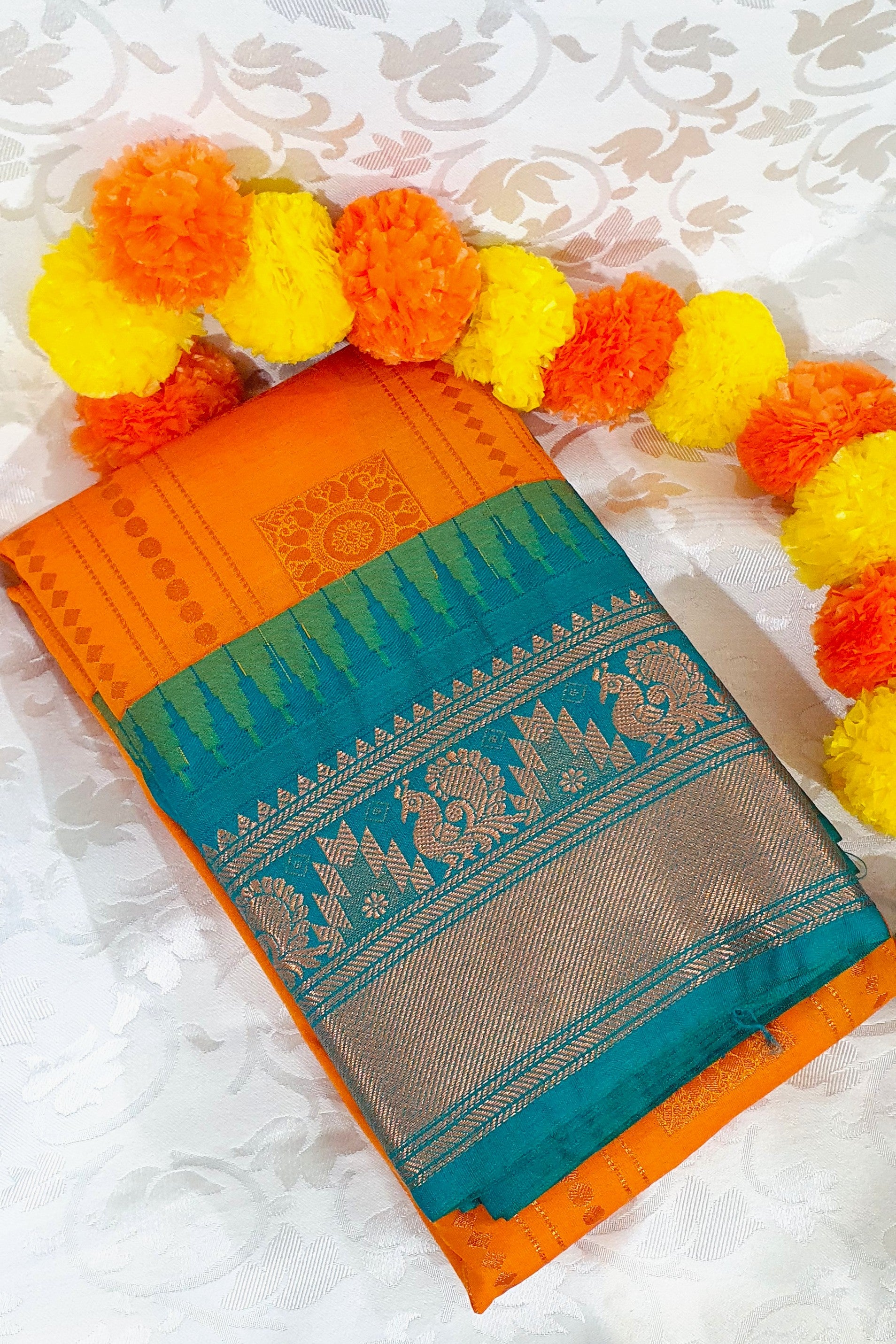 Orange Pure kanjiwaram silk saree