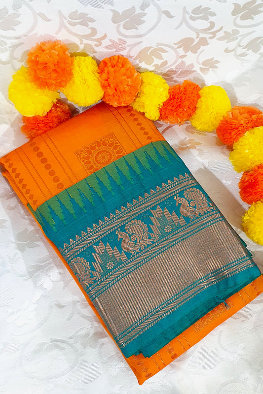 Orange Pure kanjiwaram silk saree