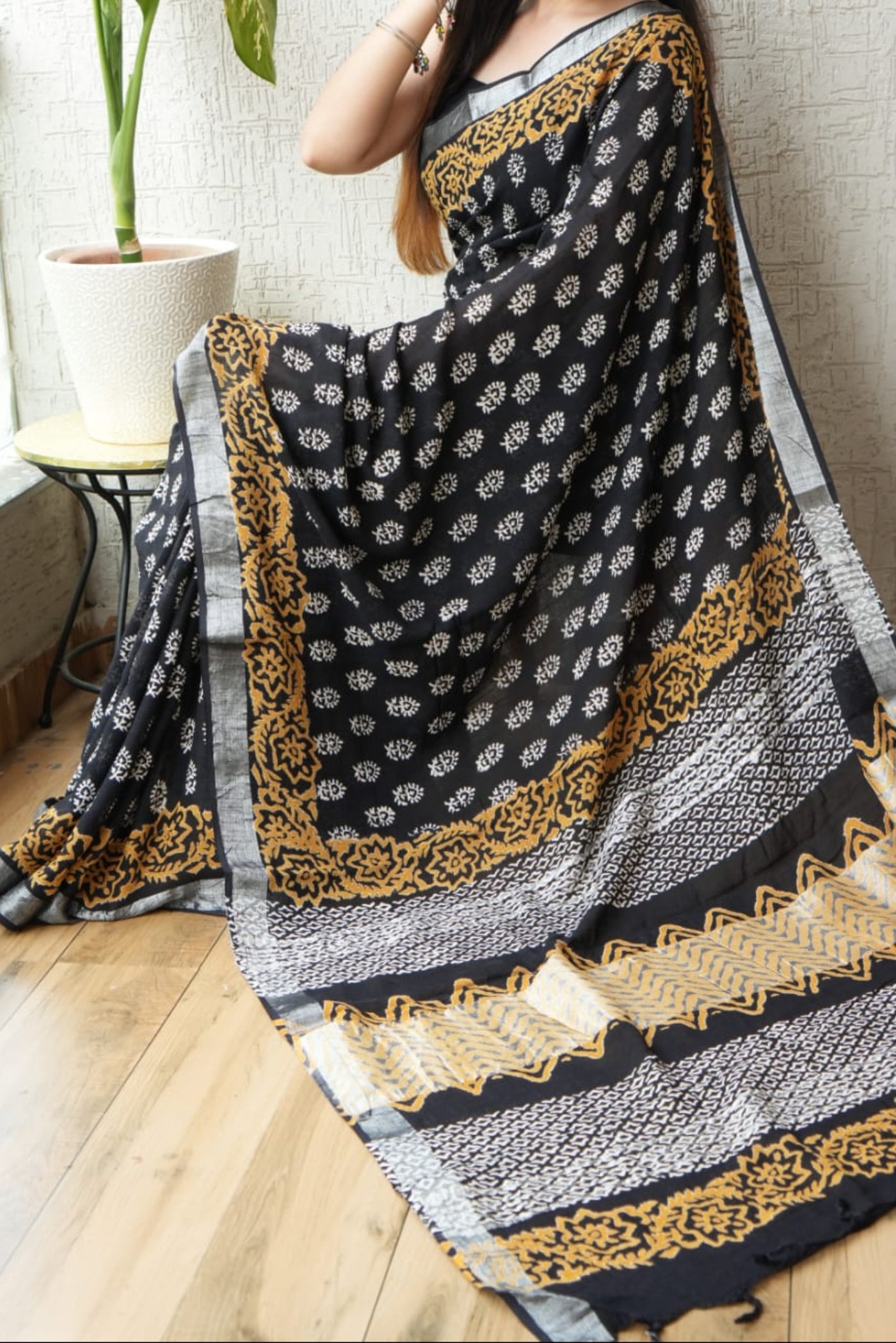 cotton linen saree
