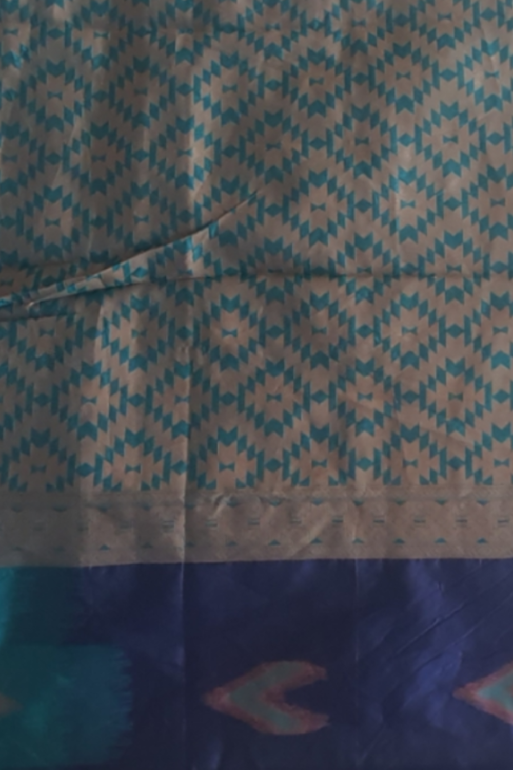 Blended silk Dark Blue color saree with contrast green color border ikkat saree Semi silk saree sari wedding shadi office wear office party easy to carry light weight
