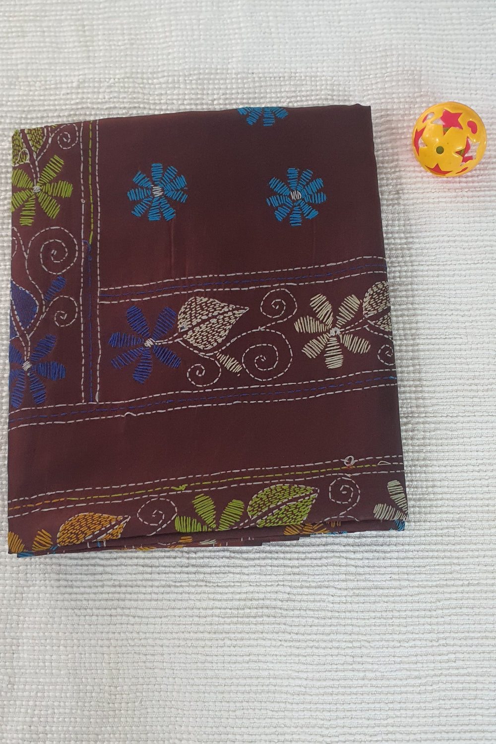 maroon kantha stitch saree