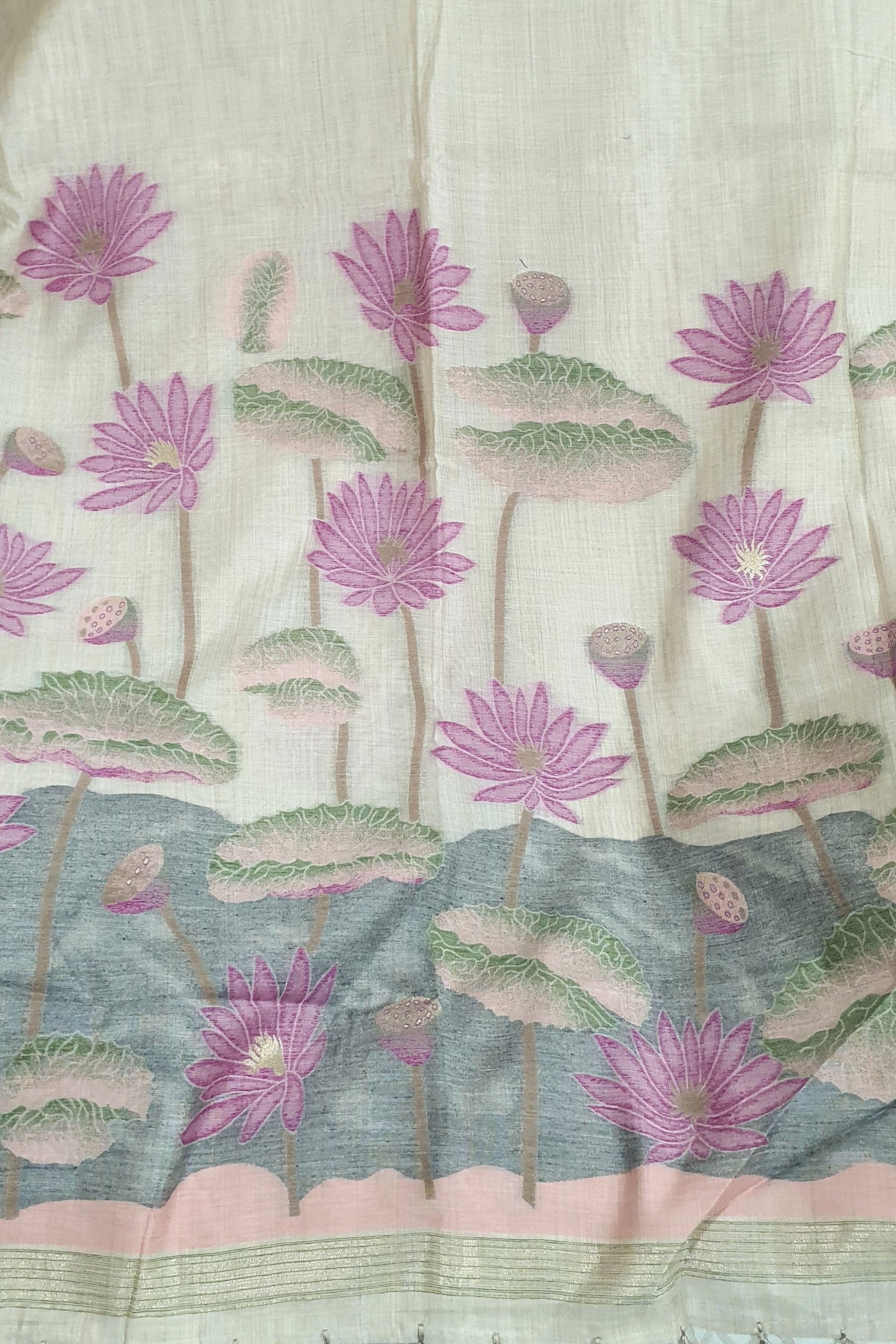 Pink Lotus Pure Muslin Saree