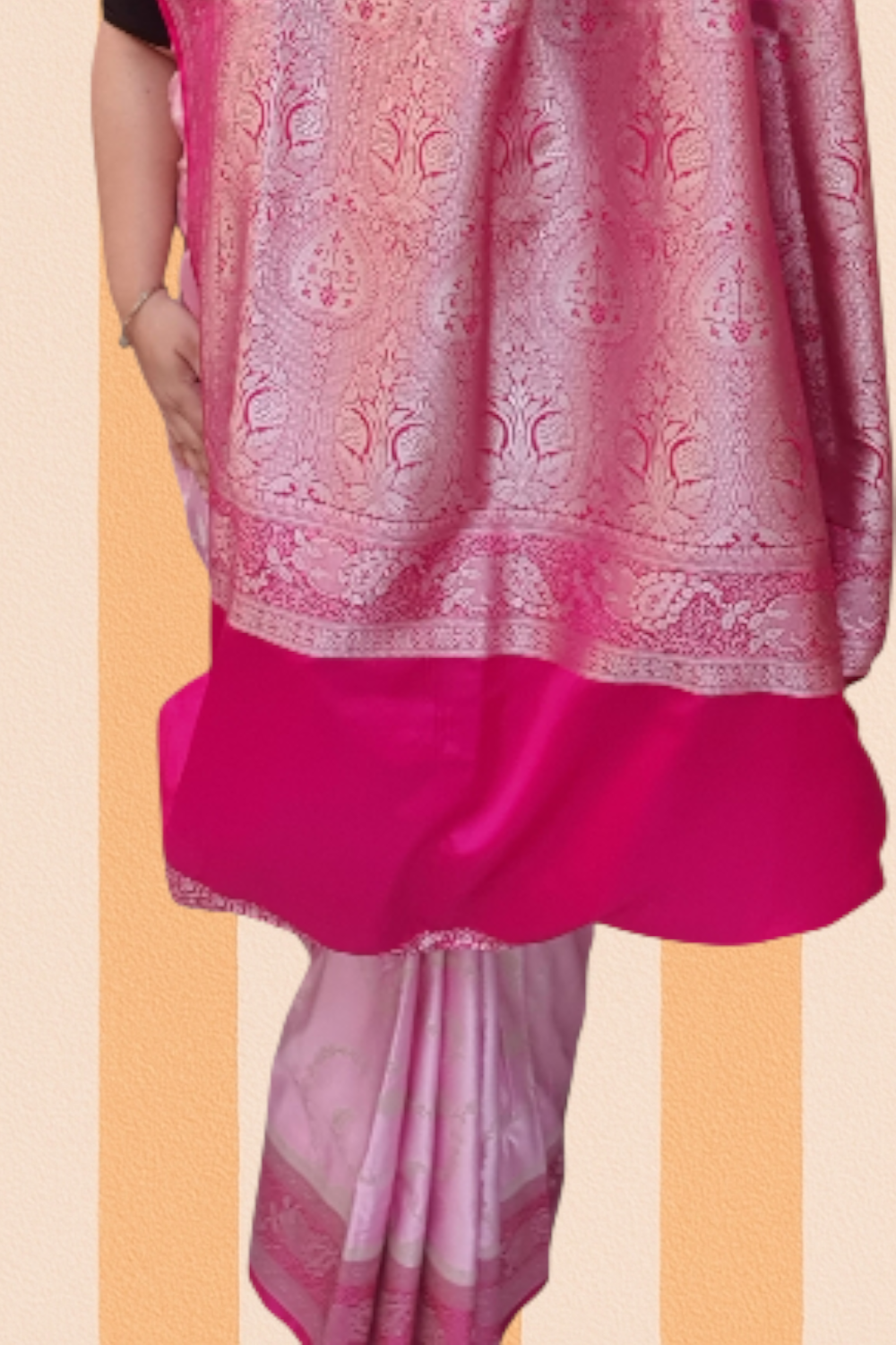 Pink saree with silver zari embroidary