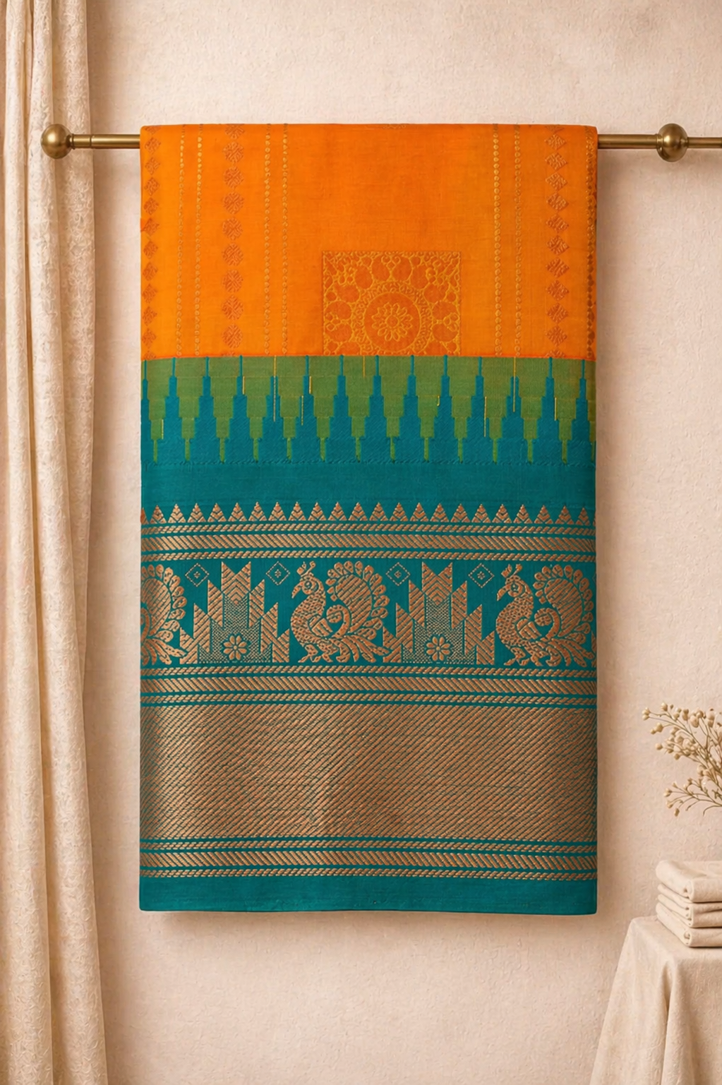 Koonjitha pure kanjiwaram orange saree