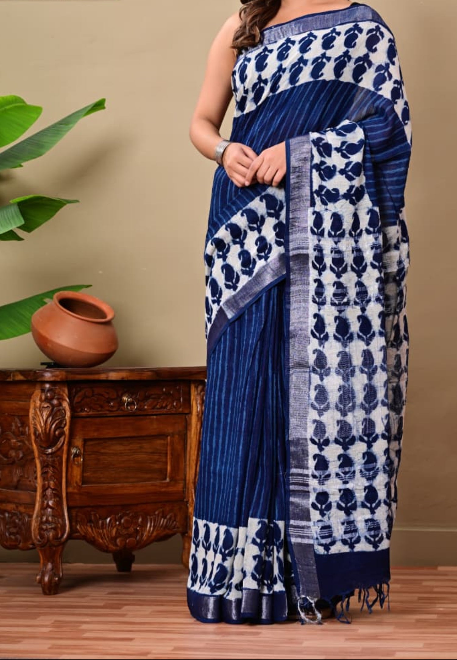 pure linen cotton saree