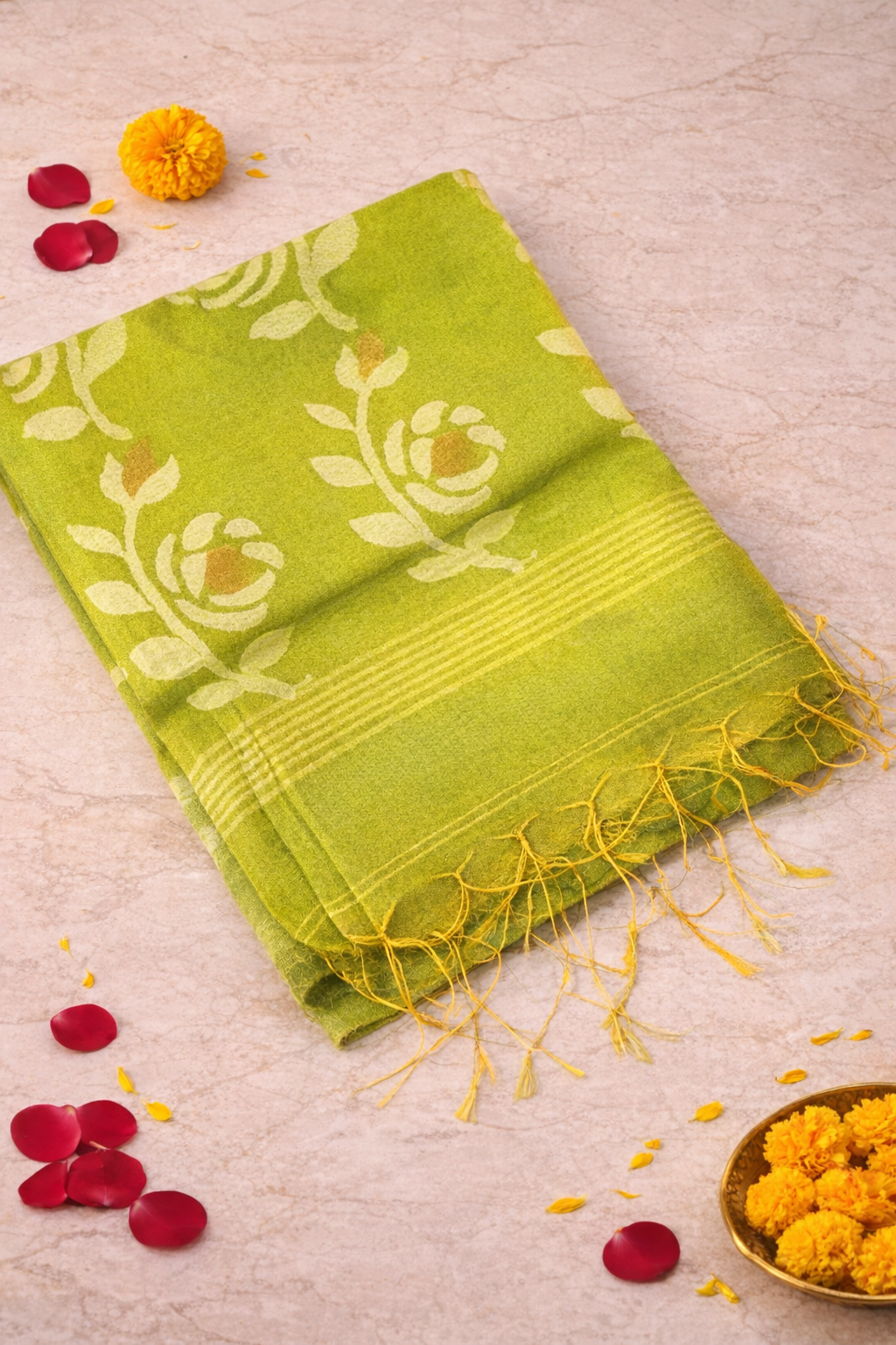parrot green pure muslin saree
