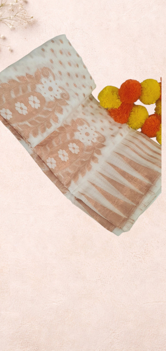 White Rose Gold Jamdani