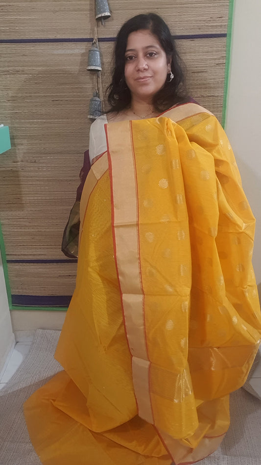 Haldi Yellow Pure Chanderi Cotton Silk