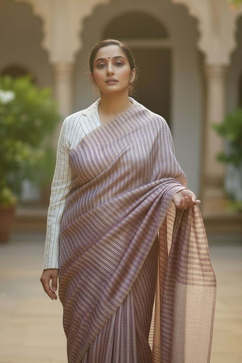 Purple Silver Strip Pure Luxury Banarasi Tissue