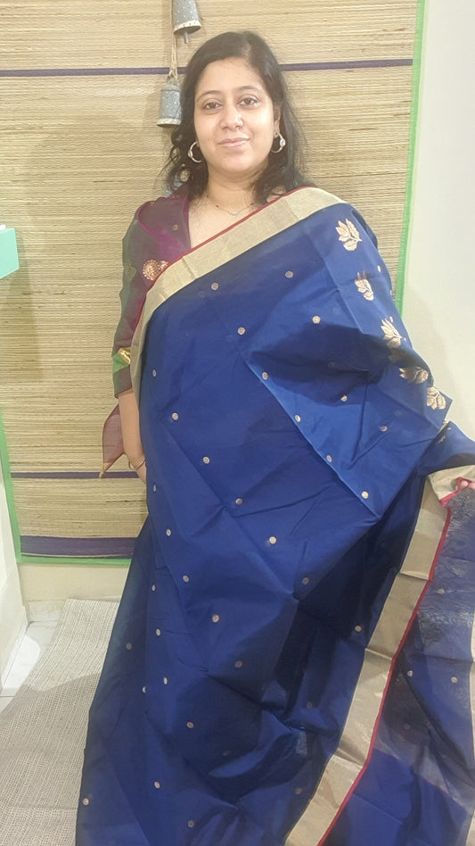 Deep Blue Pure Chanderi Cotton Silk