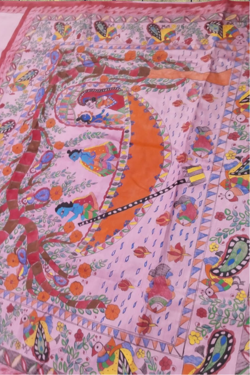 Baby pink pure handloom gachi by gachi tussar silk saree