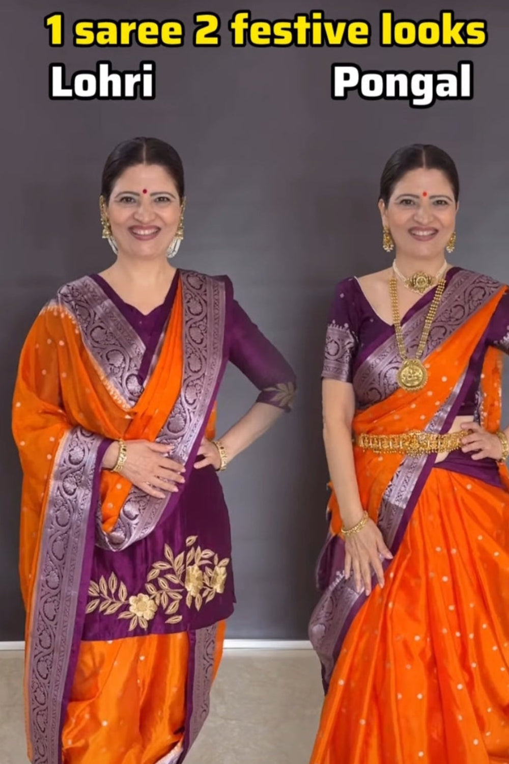 Heena Gehani Orange soft warm katan saree