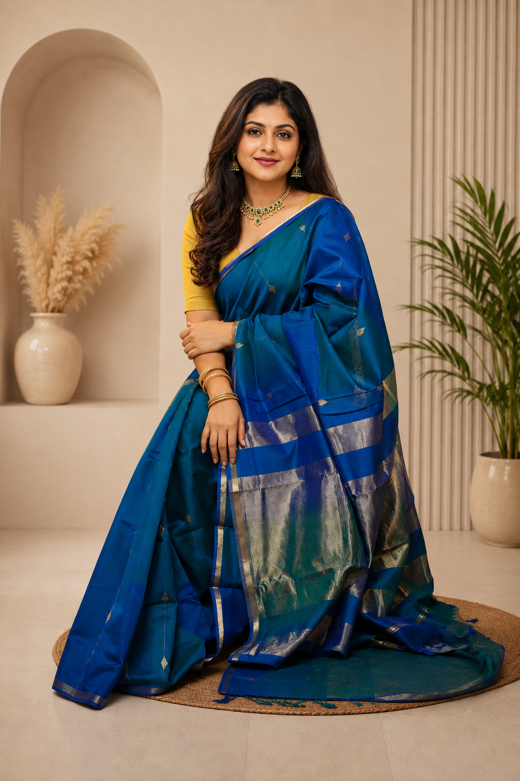 Royal Blue Dual Tone Handwoven Pure Maheshwari Saree