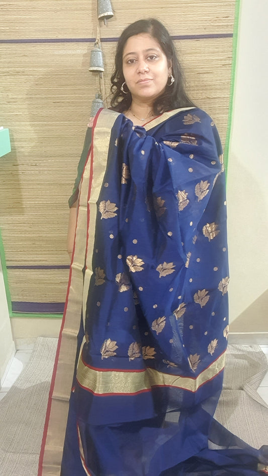 Deep Blue Pure Chanderi Cotton Silk