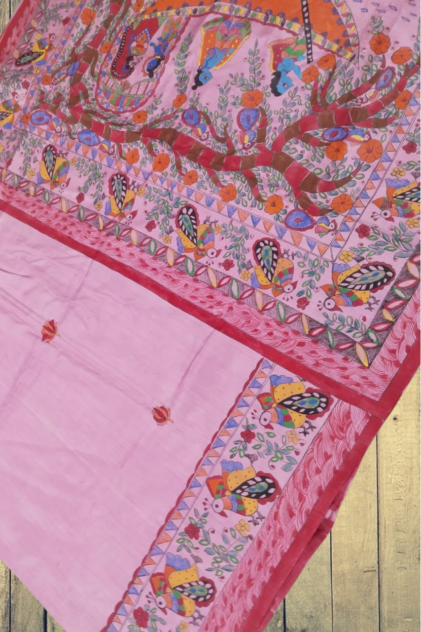 Baby pink pure handloom gachi by gachi tussar silk saree
