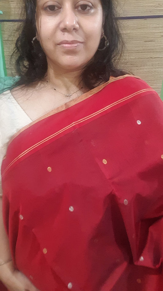 Deep Maroon Red Pure Chanderi Cotton Silk