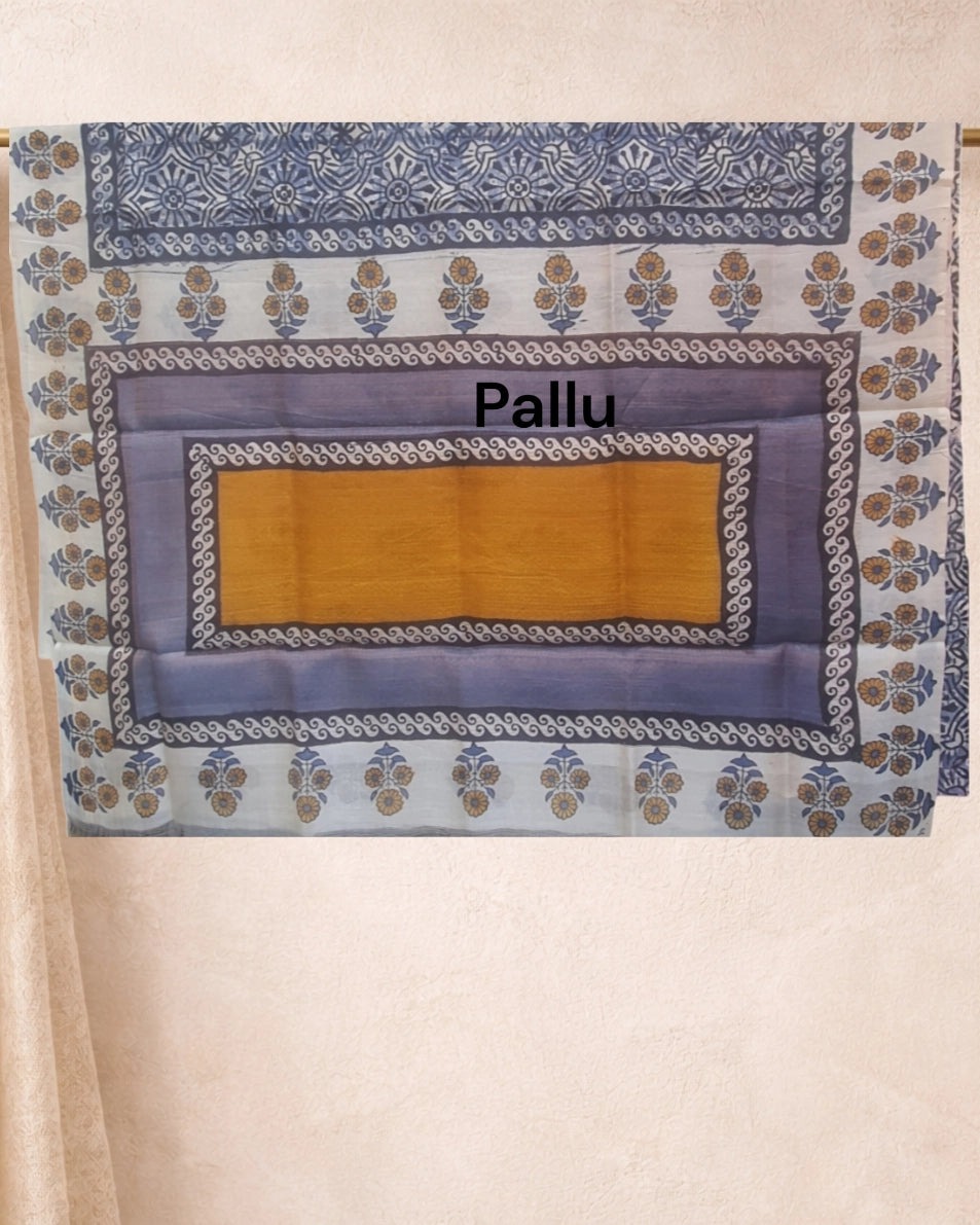 Navy Blue Tussar Silk