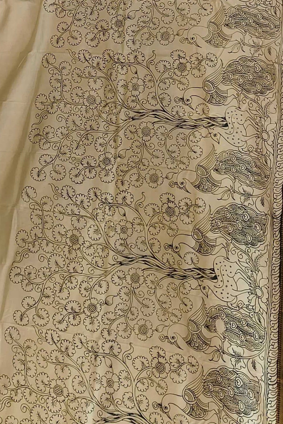 Kalamkari Hand painted Pure Mangalgiri Silk Saree KM04