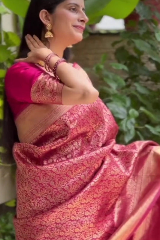 Deep Pink Soft Banarasi SB01